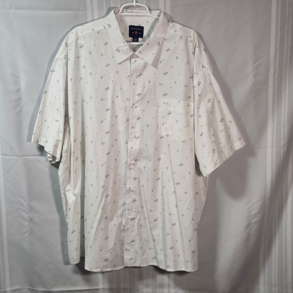 Saddlebred Shirt Mens 4X White Palm Tree Big & Tall Short Sleeve Button Up